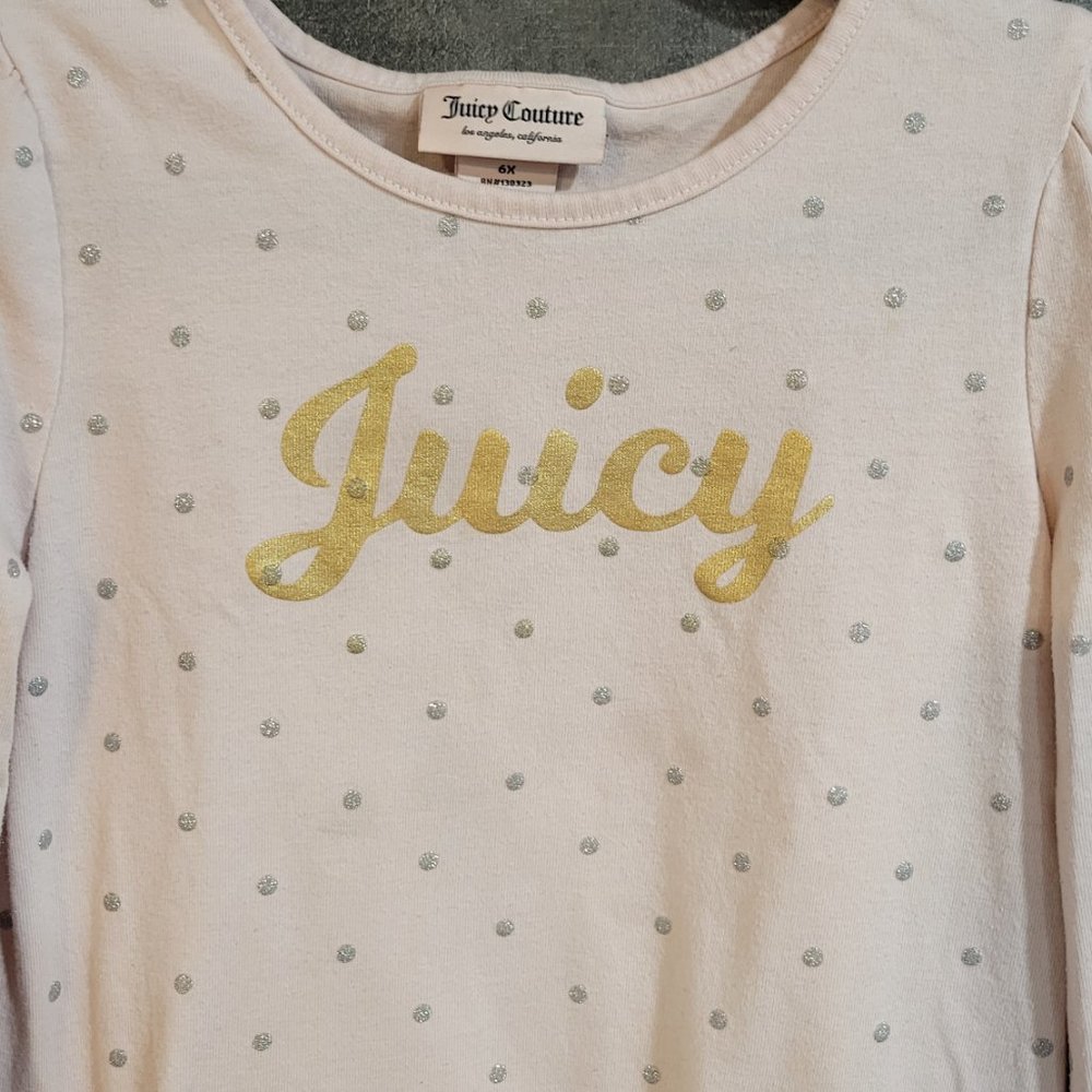 Juicy Couture Girls Pink with Silver Dots Long Sleeve T-Shirt - 6X - Picture 2 of 5